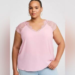New Torrid Georgette Lace Trim Short Sleeve Blouse In Bleached Mauve Size 2